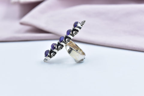 Handmade Purple Dahlia Turquoise & Sterling Silver Adjustable Ring