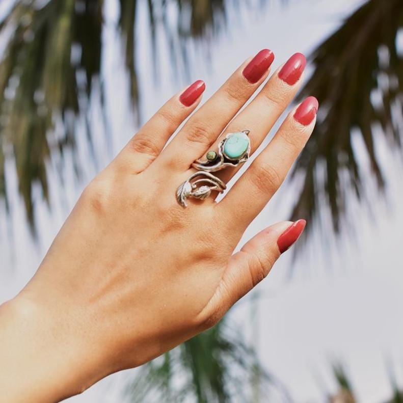 Handmade Turquoise & Sterling Silver Ring, Adjustable Ring for Women