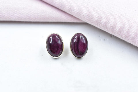 Handmade Purple Spiny Oyster & Sterling Silver Post Stud Earrings for Women