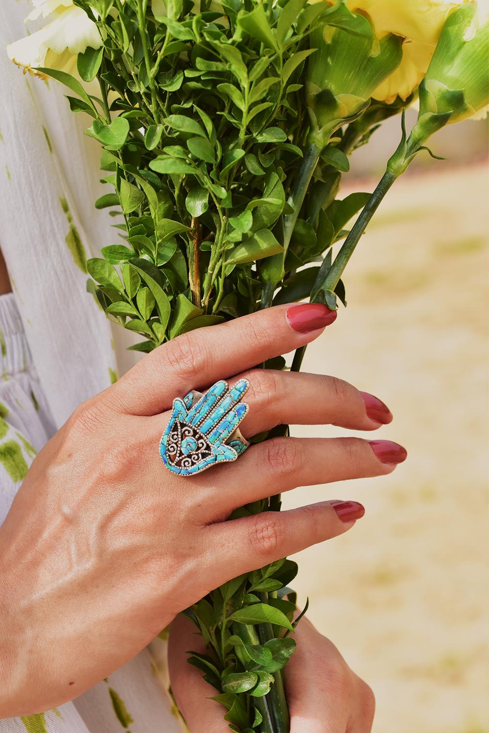 Handmade Aurora Opal & 925 Sterling Silver Ring Size 11.75 US