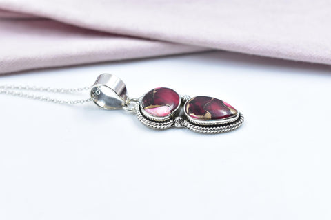 Handmade Rose Dahlia Turquoise & Sterling Silver Pendant with 16 Inch Adjustable Chain