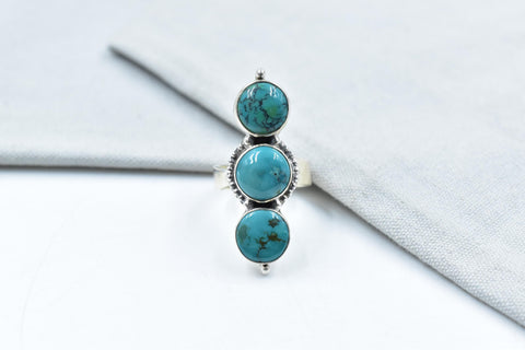 Handmade Tibetan Turquoise & Sterling Silver Ring, Adjustable Ring for Women