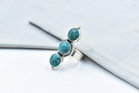 Handmade Tibetan Turquoise & Sterling Silver Ring, Adjustable Ring for Women
