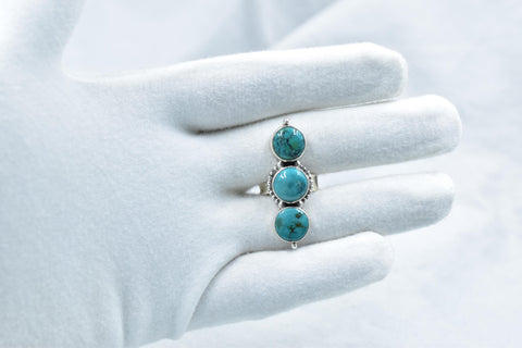 Handmade Tibetan Turquoise & Sterling Silver Ring, Adjustable Ring for Women
