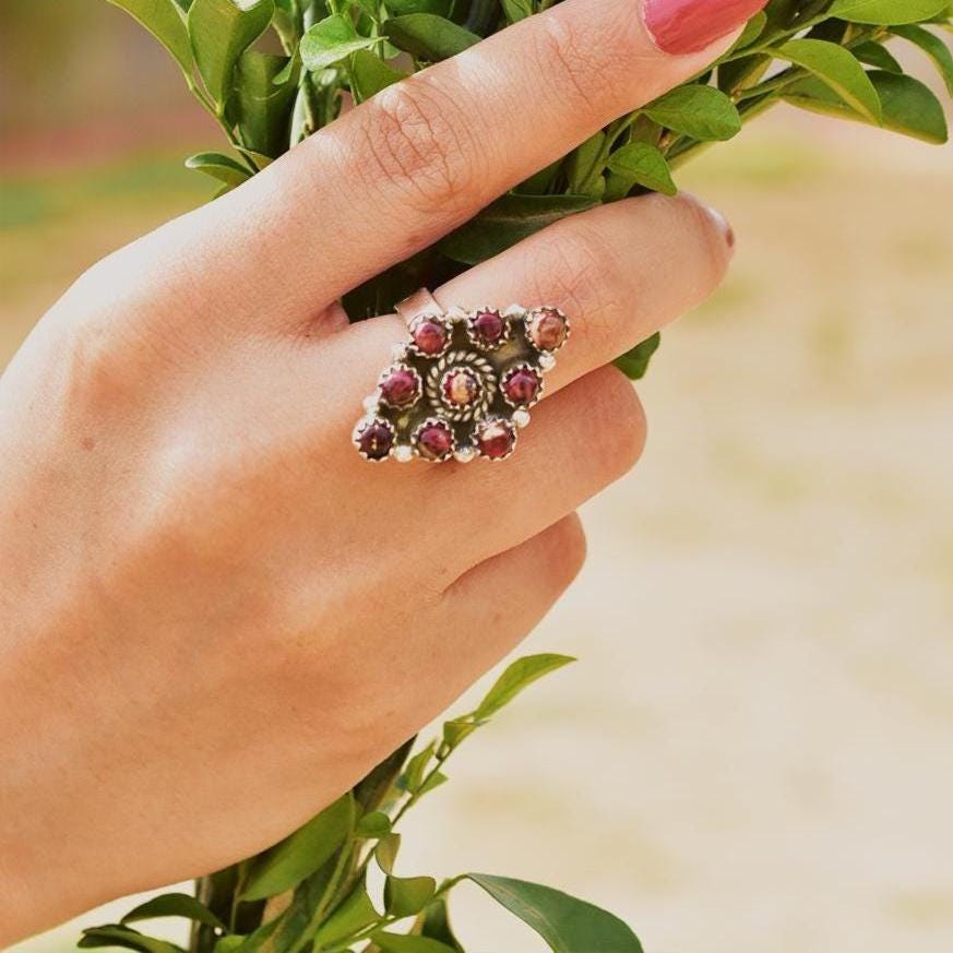 Handmade Rose Dahlia Turquoise & Sterling Silver Ring
