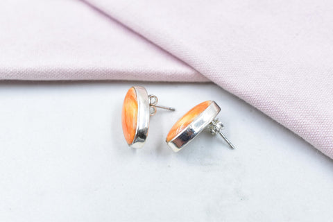 Handmade Orange Spiny Oyster Turquoise & Sterling Silver Post Stud Earrings for Women
