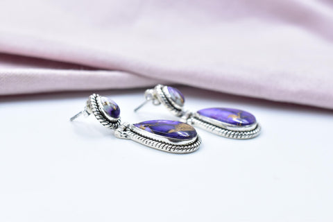 Handmade Purple Dahlia Turquoise & Sterling Silver Post Stud Earrings for Women