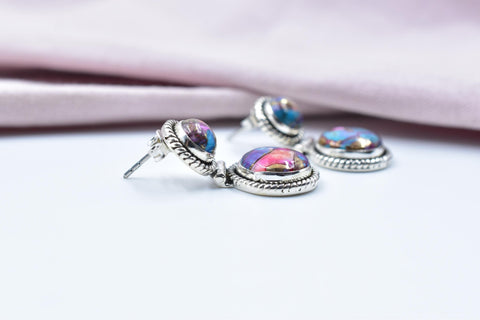 Handmade Pink Dahlia Turquoise & Sterling Silver Post Stud Earrings for Women