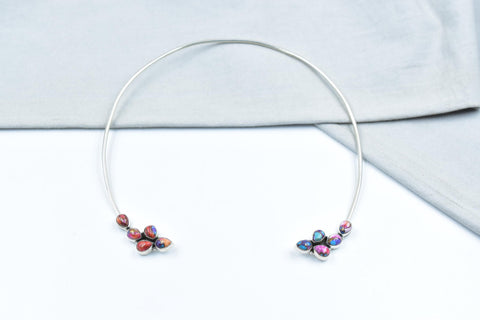 Handmade Pink Dahlia Turquoise & Sterling Silver Choker Necklaces