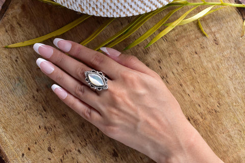 Handmade Mother of Pearl & Sterling Silver Adjustable Ring