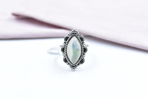 Handmade Mother of Pearl & Sterling Silver Adjustable Ring