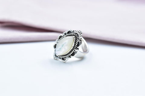 Handmade Mother of Pearl & Sterling Silver Adjustable Ring