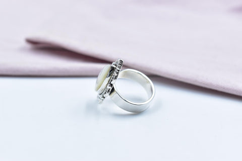 Handmade Mother of Pearl & Sterling Silver Adjustable Ring