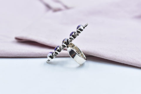 Handmade Purple Dahlia Turquoise & Sterling Silver Adjustable Ring