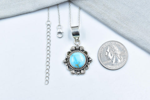 Handmade Blue Ridge Turquoise & Sterling Silver Pendant with 16 Inch Adjustable Chain