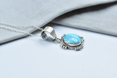 Handmade Blue Ridge Turquoise & Sterling Silver Pendant with 16 Inch Adjustable Chain