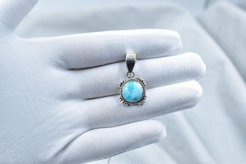 Handmade Blue Ridge Turquoise & Sterling Silver Pendant with 16 Inch Adjustable Chain