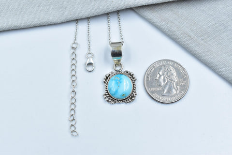Handmade Blue Ridge Turquoise & Sterling Silver Pendant with 16 Inch Adjustable Chain