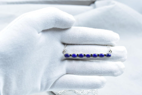 Handmade Lapis Lazuli & Sterling Silver Necklace with 18 inch Adjustable Chain