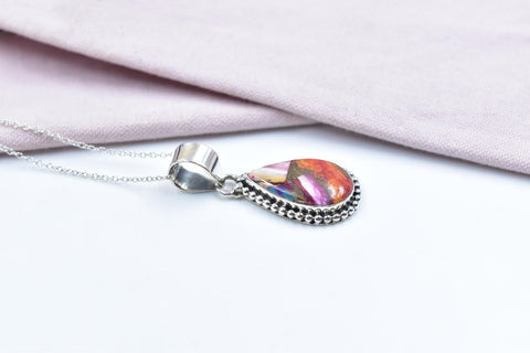 Handmade Pink Dahlia Turquoise & Sterling Silver Pendant with 16 Inch Adjustable Chain
