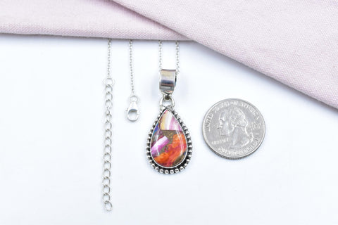 Handmade Pink Dahlia Turquoise & Sterling Silver Pendant with 16 Inch Adjustable Chain