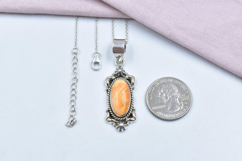 Handmade Orange Spiny Oyster & Sterling Silver Pendant with 16 Inch Adjustable Chain