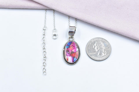 Handmade Pink Dahlia Turquoise & Sterling Silver Pendant with 16 Inch Adjustable Chain
