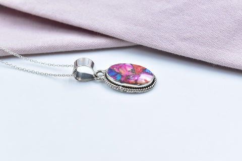 Handmade Pink Dahlia Turquoise & Sterling Silver Pendant with 16 Inch Adjustable Chain