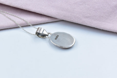 Handmade Pink Dahlia Turquoise & Sterling Silver Pendant with 16 Inch Adjustable Chain