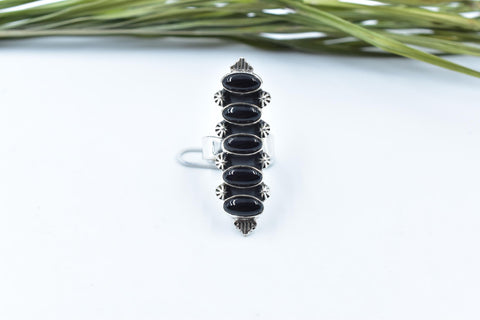 Handmade Black Onyx & Sterling Silver Adjustable Ring