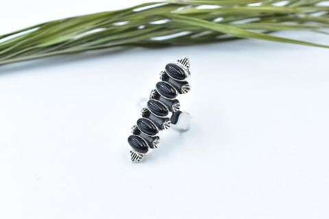 Handmade Black Onyx & Sterling Silver Adjustable Ring
