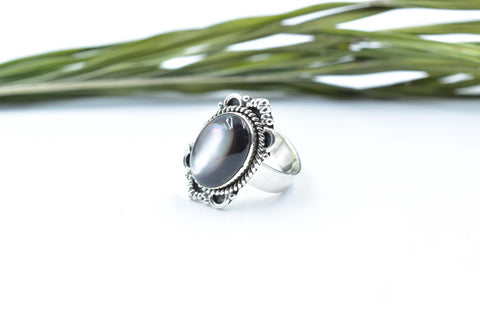 Handmade Black Shell & Sterling Silver Adjustable Ring