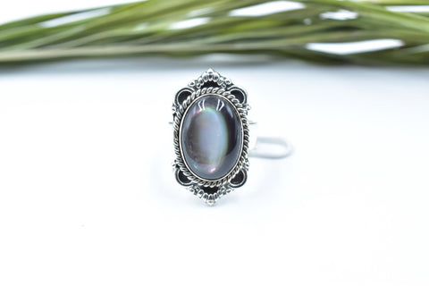 Handmade Black Shell & Sterling Silver Adjustable Ring