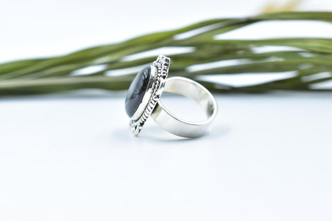 Handmade Black Shell & Sterling Silver Adjustable Ring