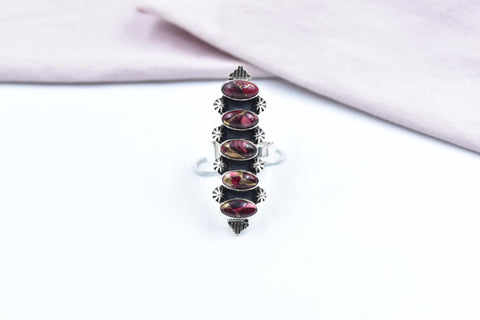 Handmade Rose Dahlia Turquoise & Sterling Silver Adjustable Ring