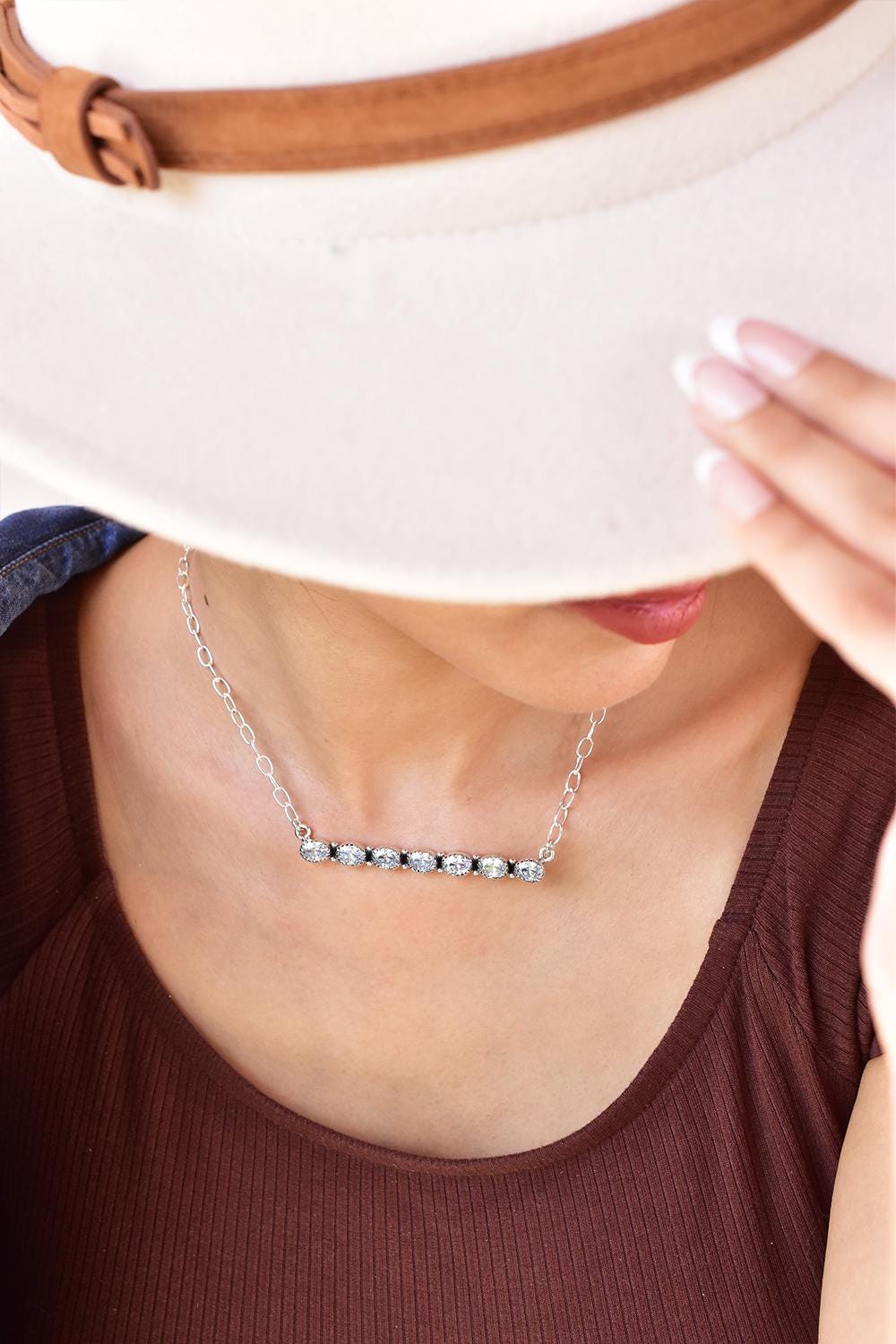 Handmade Cubic Zircon & Sterling Silver Necklace with 18 inch Adjustable Chain