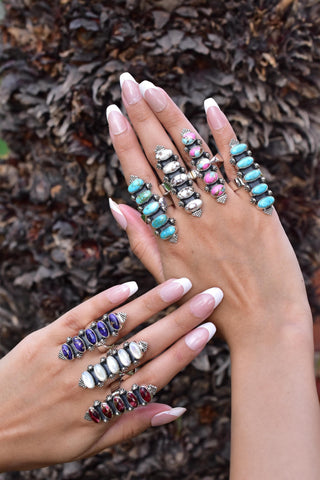 Handmade Rose Dahlia Turquoise & Sterling Silver Adjustable Ring