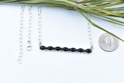 Handmade Black Onyx & Sterling Silver Necklace with 18 inch Adjustable Chain