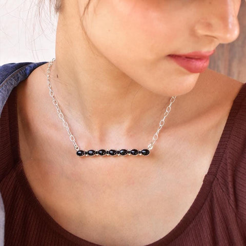 Handmade Black Onyx & Sterling Silver Necklace with 18 inch Adjustable Chain
