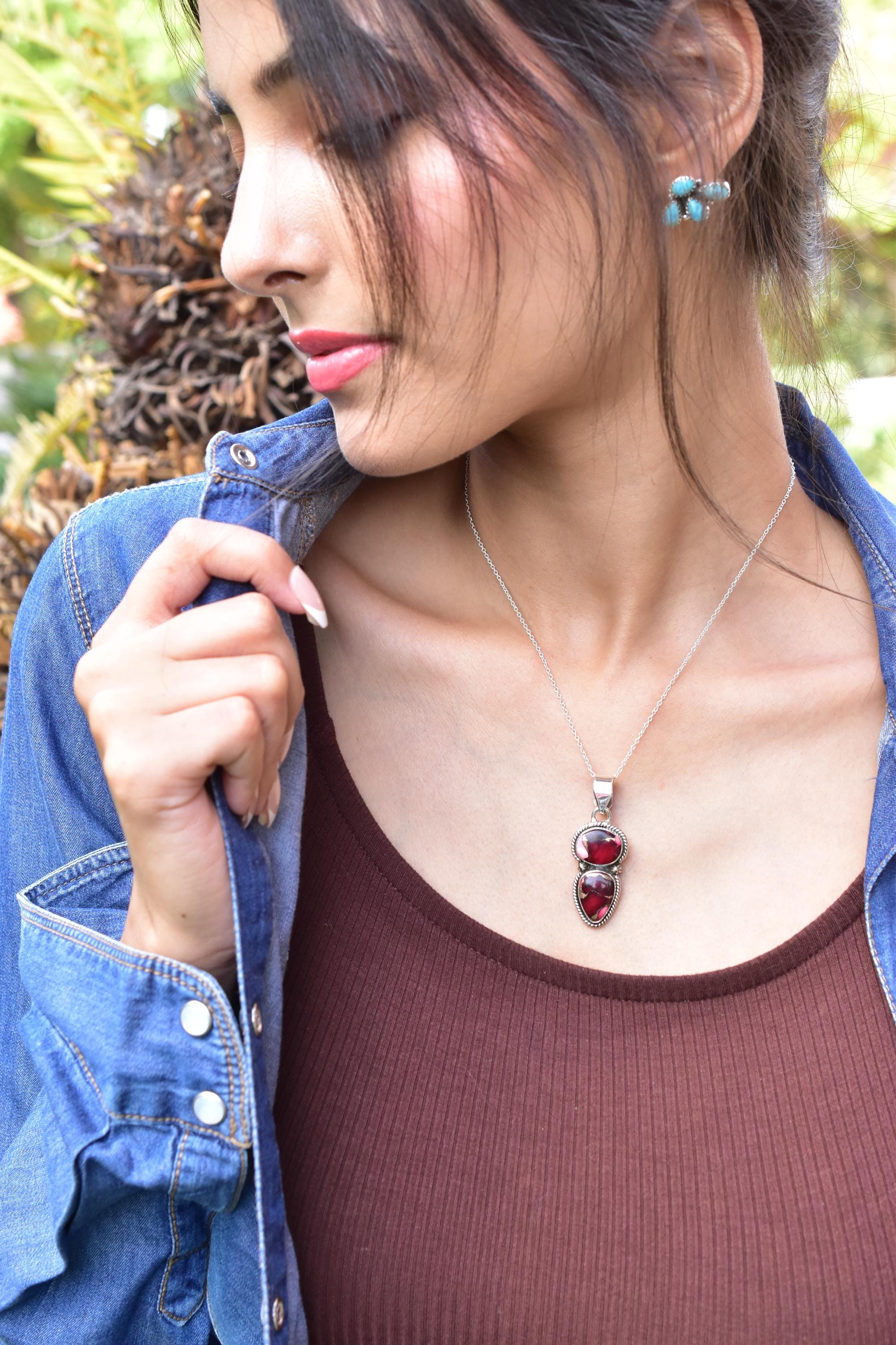 Handmade Rose Dahlia Turquoise & Sterling Silver Pendant with 16 Inch Adjustable Chain