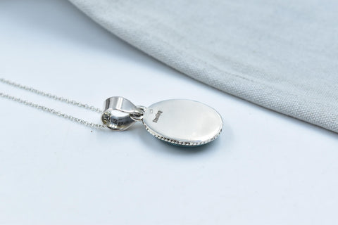 Handmade Mojave Turquoise & Sterling Silver Pendant with 16 Inch Adjustable Chain