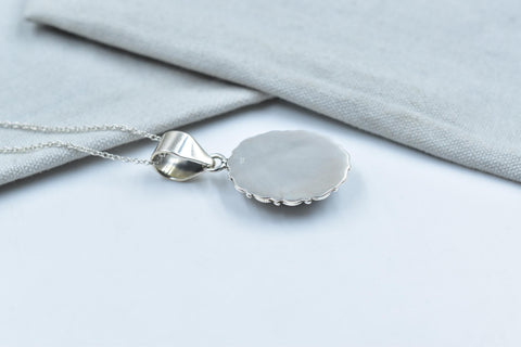 Handmade Black Shell & Sterling Silver Pendant with 16 Inch Adjustable Chain