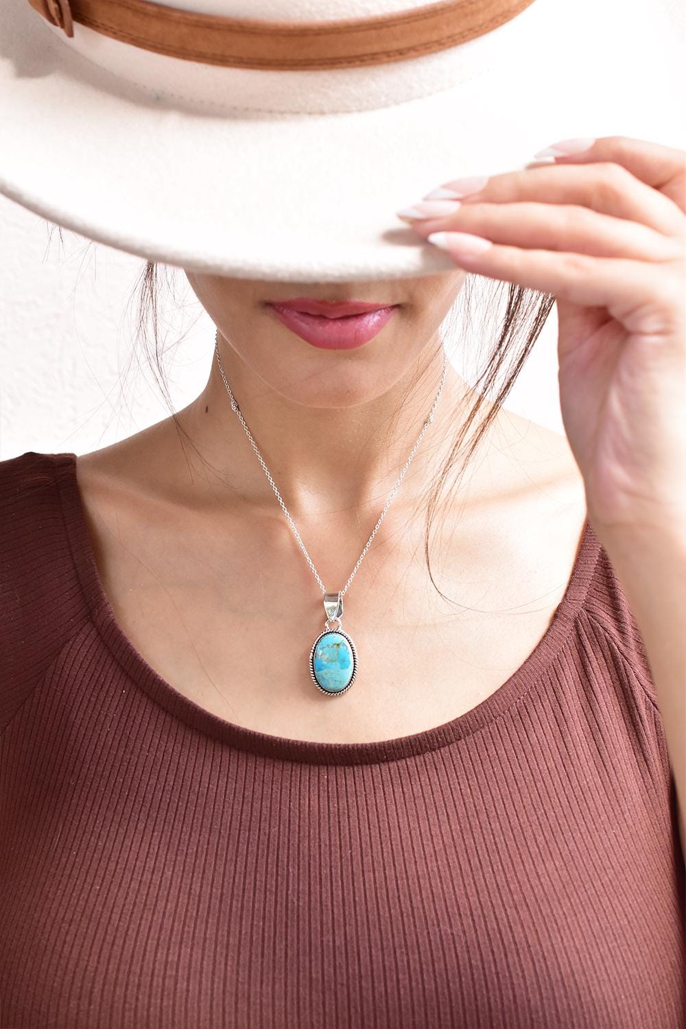 Handmade Mojave Turquoise & Sterling Silver Pendant with 16 Inch Adjustable Chain