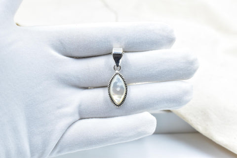 Handmade Mother of Pearl & Sterling Silver Pendant with 16 Inch Adjustable Chain