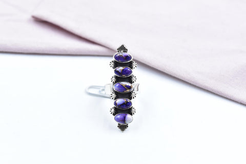 Handmade Purple Dahlia Turquoise & Sterling Silver Adjustable Ring