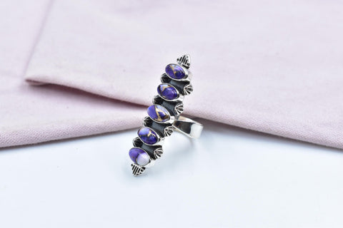 Handmade Purple Dahlia Turquoise & Sterling Silver Adjustable Ring