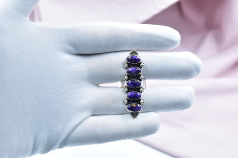 Handmade Purple Dahlia Turquoise & Sterling Silver Adjustable Ring