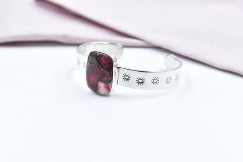 Handmade Rose Dahlia Turquoise 925 Sterling Silver Bangle