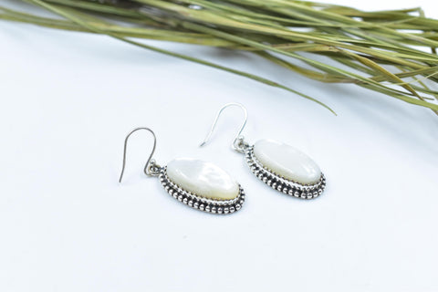 Handmade Mother of Pearl & Sterling Silver Dangle Drop Earrings