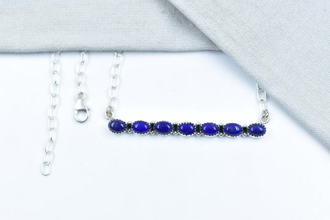 Handmade Lapis Lazuli & Sterling Silver Necklace with 18 inch Adjustable Chain